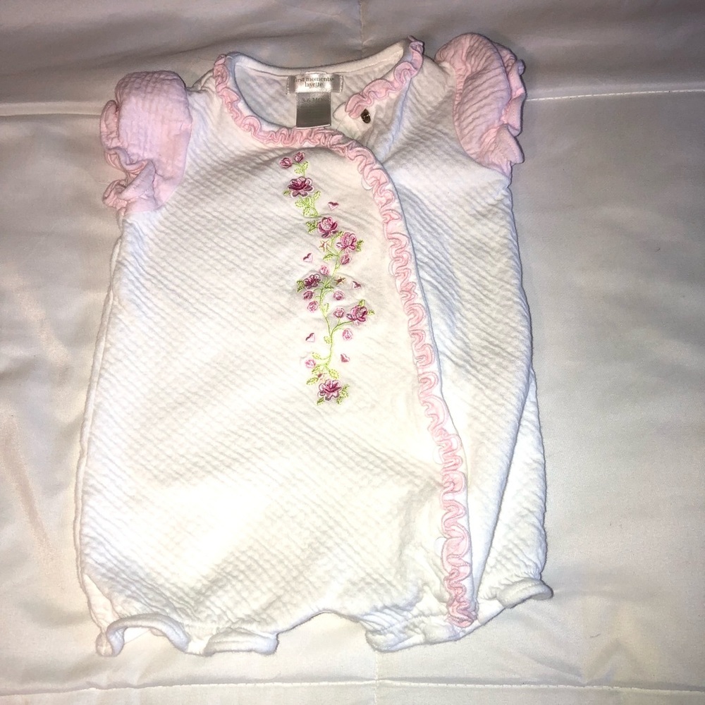 Size 3-6 mos baby girl one-piece Cotton outfit by “ first moments layette”